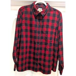 L.L.Bean Womens Buffalo Plaid Flannel Shirt 1X Red Black New England Winter Cozy